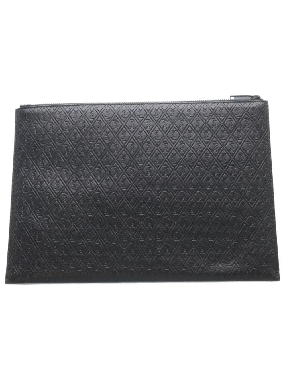 Saint Laurent Paris YSL Monogram Clutch Black Leather Silver - Picture 2 of 7